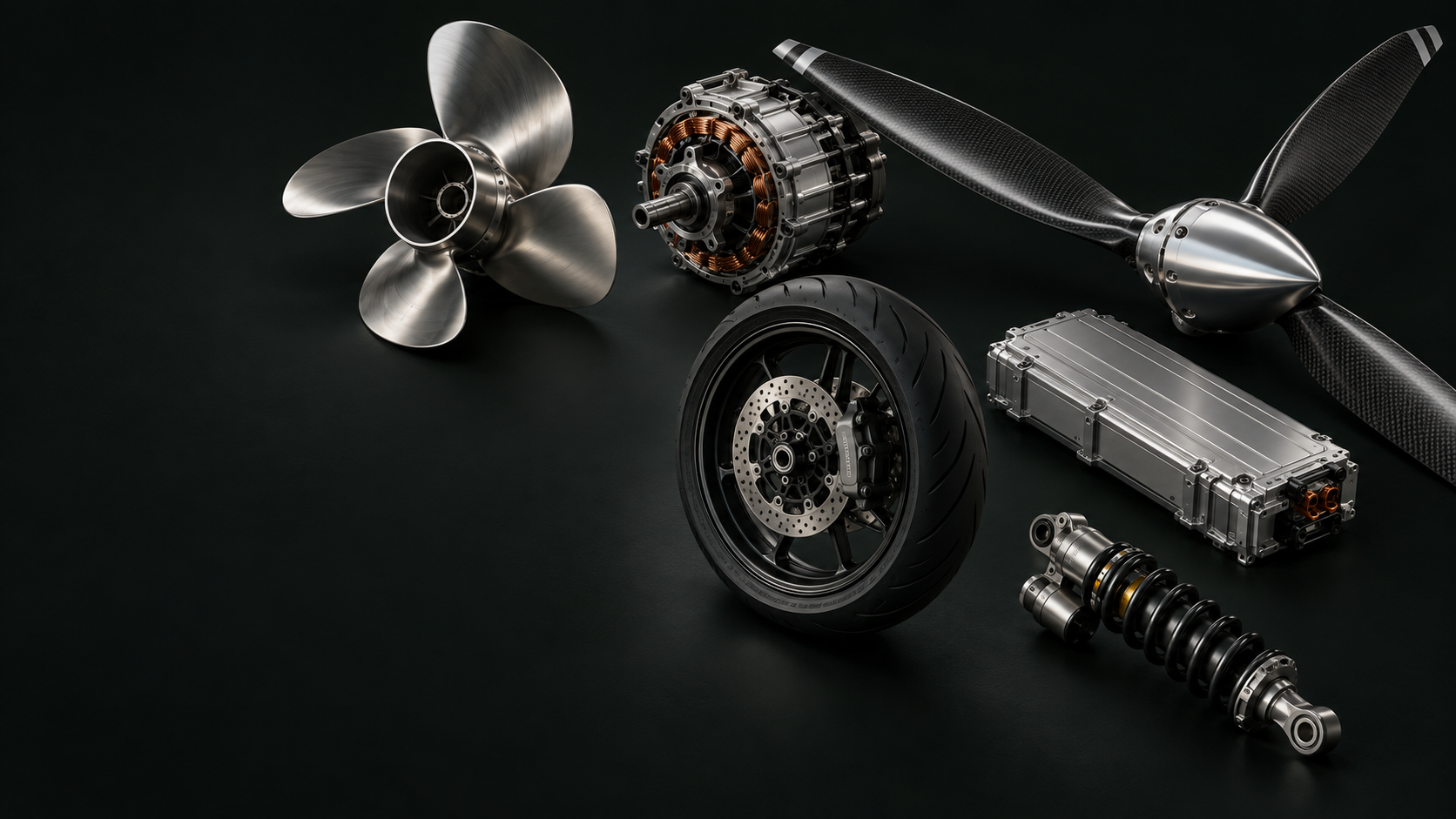Marine and aircraft propellers, an electric motor, motorcycle wheel, EV battery and coilover, brought together in one maintenance vault